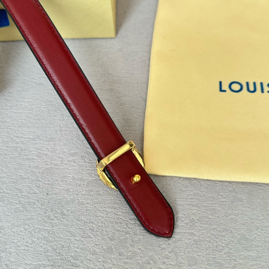 LOUIS VUITTON LV Circle Nautical 20mm Reversible Belt Gold Buckle Burgundy Light Brown Lambskin