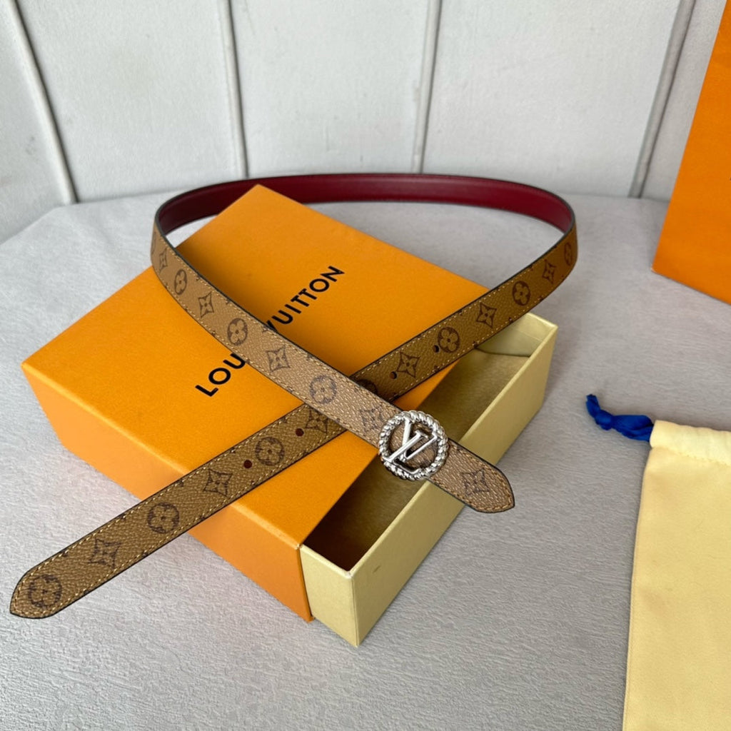 LOUIS VUITTON LV S-LOCK BELT 20 MM IN CHERRY RED CALFSKIN AND CIRCLE SILVER HARDWARE