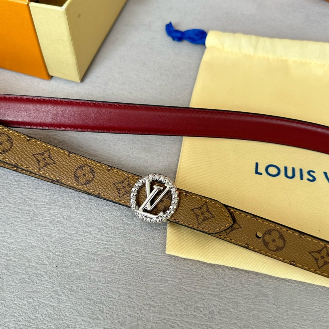 LOUIS VUITTON LV Circle Nautical 20mm Reversible Belt Silver Buckle Burgundy Light Brown Lambskin