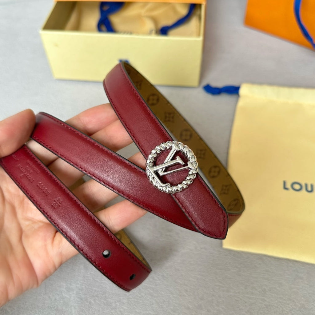 LOUIS VUITTON LV Circle Nautical 20mm Reversible Belt Silver Buckle Burgundy Light Brown Lambskin