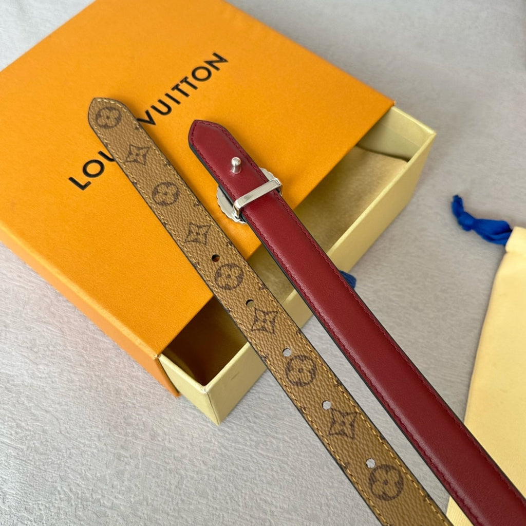 LOUIS VUITTON LV S-LOCK BELT 20 MM IN CHERRY RED CALFSKIN AND CIRCLE SILVER HARDWARE