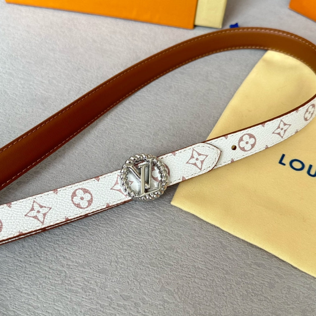 LOUIS VUITTON LV Circle Nautical 20mm Reversible Belt Silver Buckle Tan White Lambskin