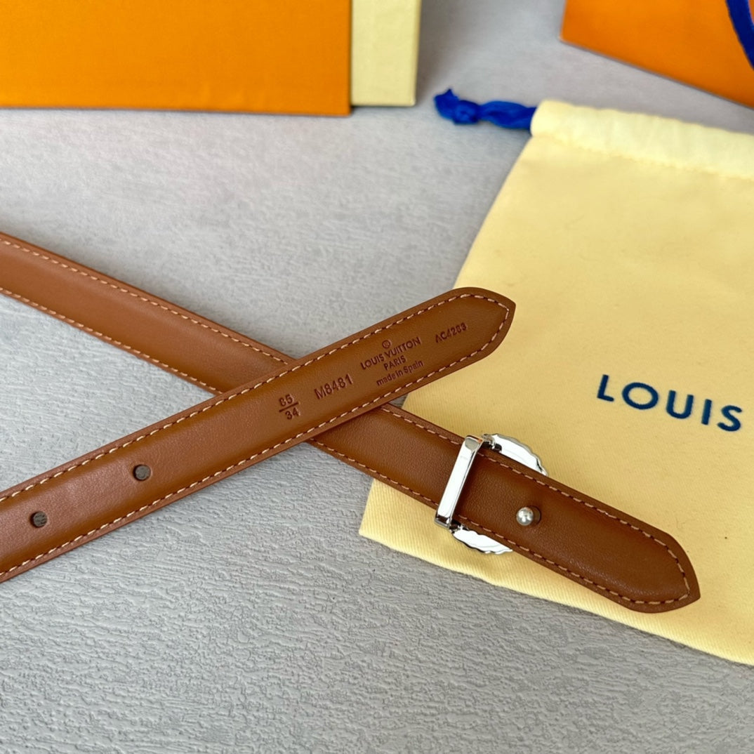 LOUIS VUITTON LV S-LOCK BELT 20 MM IN BRONZE BROWN CALFSKIN AND CIRCLE SILVER HARDWARE