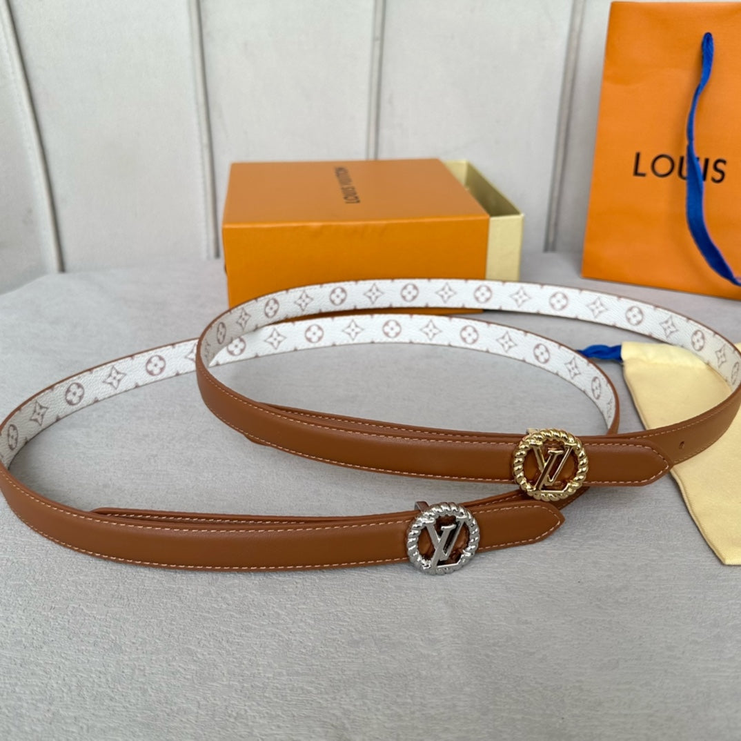 LOUIS VUITTON LV Circle Nautical 20mm Reversible Belt Gold Buckle Tan White lambskin