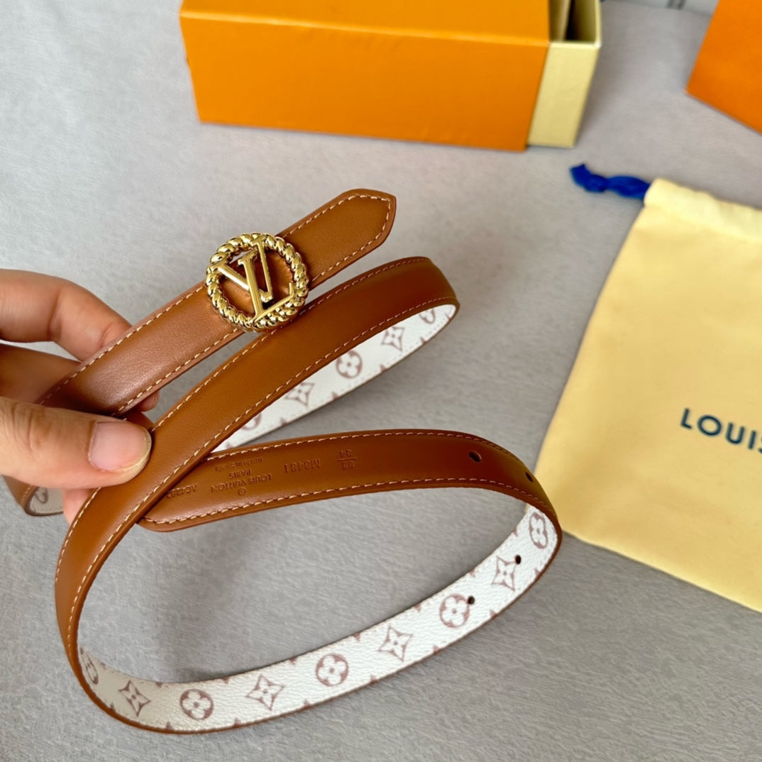 LOUIS VUITTON LV Circle Nautical 20mm Reversible Belt Gold Buckle Tan White lambskin