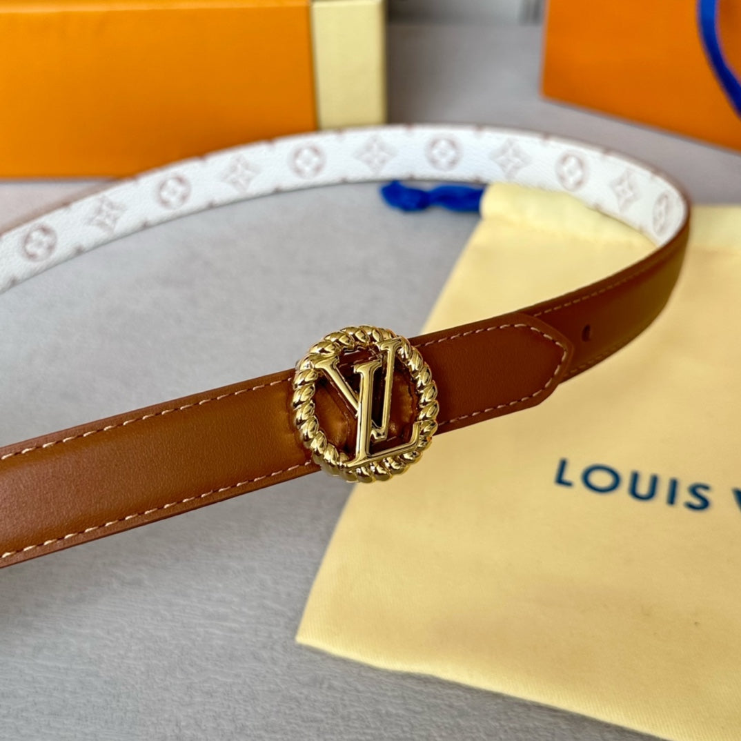 LOUIS VUITTON LV Circle Nautical 20mm Reversible Belt Gold Buckle Tan White lambskin