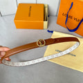 LOUIS VUITTON LV Circle Nautical 20mm Reversible Belt Gold Buckle Tan White lambskin
