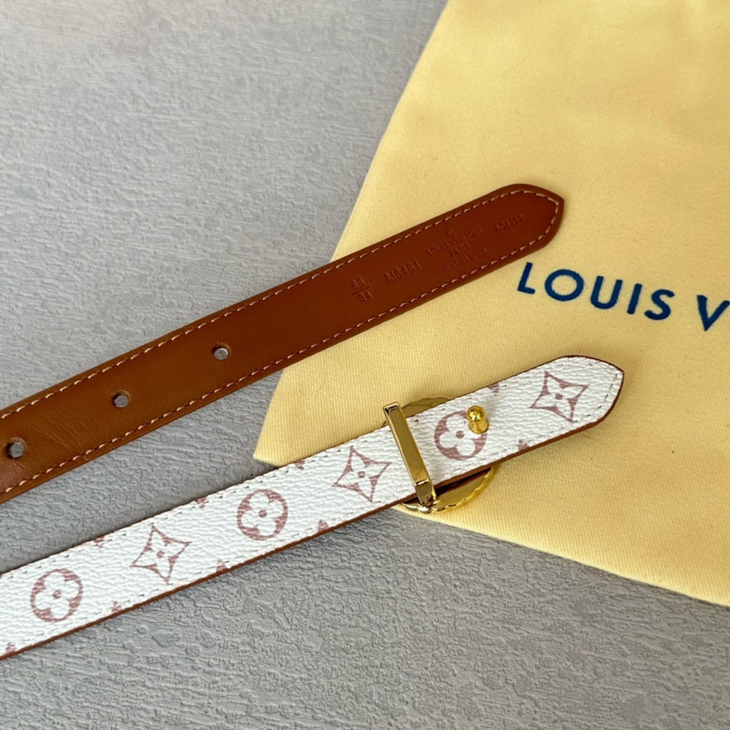 LOUIS VUITTON LV Circle Nautical 20mm Reversible Belt Gold Buckle Tan White lambskin