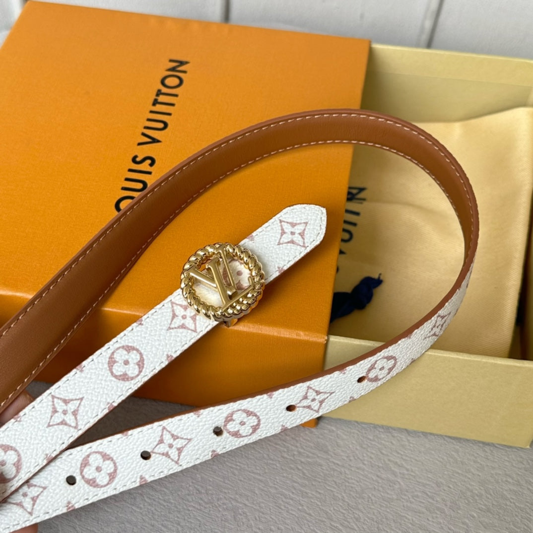 LOUIS VUITTON LV Circle Nautical 20mm Reversible Belt Gold Buckle Tan White lambskin