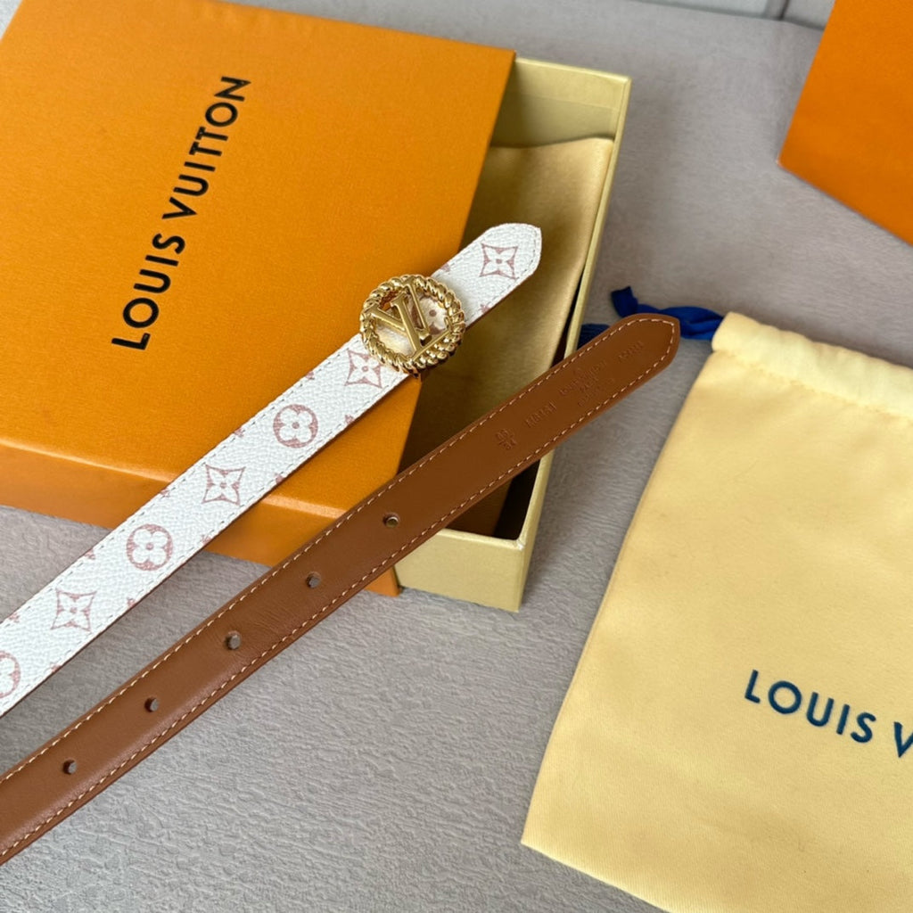 LOUIS VUITTON LV Circle Nautical 20mm Reversible Belt Gold Buckle Tan White lambskin