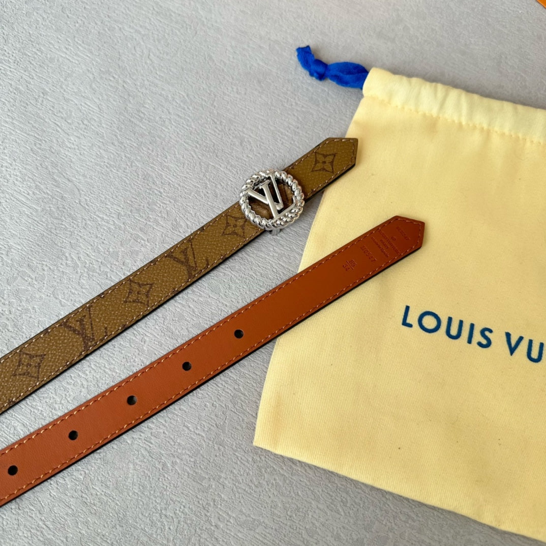 LOUIS VUITTON LV Circle Nautical 20mm Reversible Belt Silver Buckle Tan Light Brown Lambskin