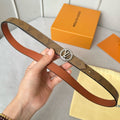 LOUIS VUITTON LV Circle Nautical 20mm Reversible Belt Silver Buckle Tan Light Brown Lambskin
