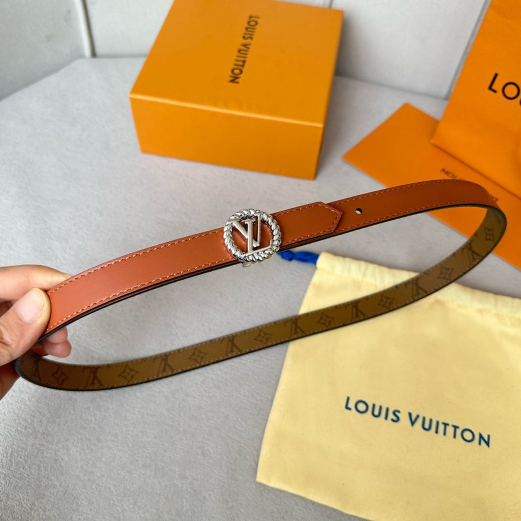 LOUIS VUITTON LV Circle Nautical 20mm Reversible Belt Silver Buckle Tan Light Brown Lambskin