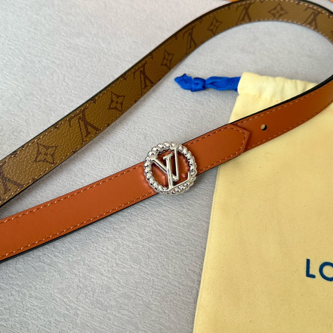 LOUIS VUITTON LV Circle Nautical 20mm Reversible Belt Silver Buckle Tan Light Brown Lambskin
