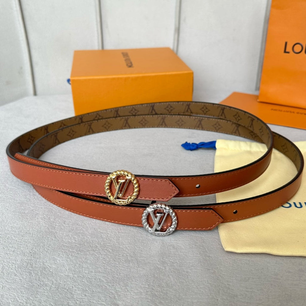 LOUIS VUITTON LV Circle Nautical 20mm Reversible Belt Silver Buckle Tan Light Brown Lambskin