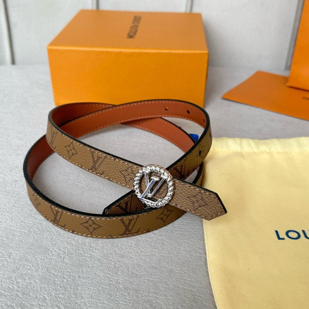 LOUIS VUITTON LV Circle Nautical 20mm Reversible Belt Silver Buckle Tan Light Brown Lambskin