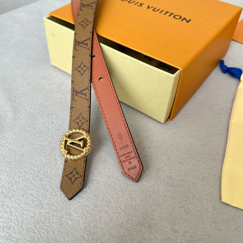 LOUIS VUITTON LV Circle Nautical 20mm Reversible Belt Gold Buckle Tan Light Brown Lambskin