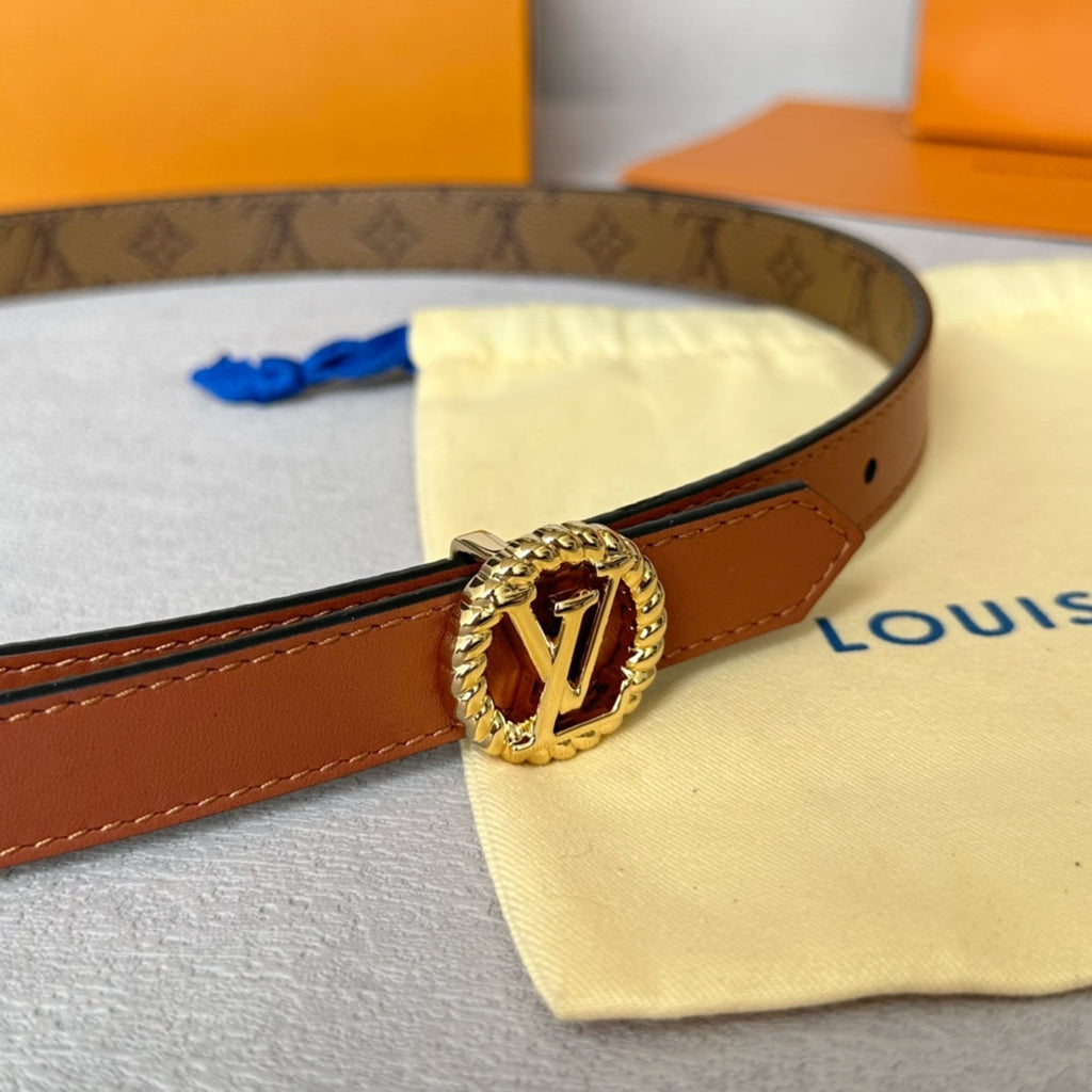 LOUIS VUITTON LV Circle Nautical 20mm Reversible Belt Gold Buckle Tan Light Brown Lambskin