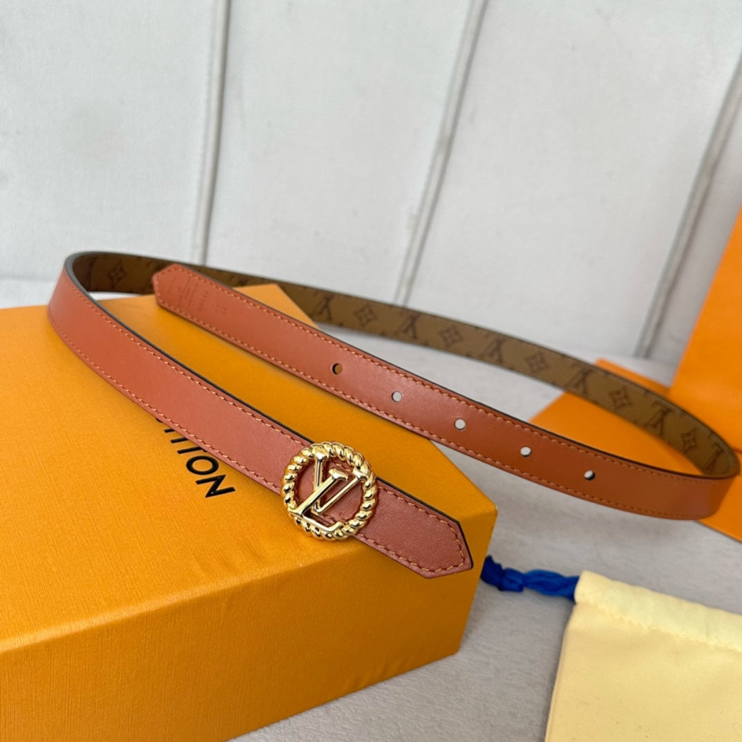 LOUIS VUITTON LV Circle Nautical 20mm Reversible Belt Gold Buckle Tan Light Brown Lambskin