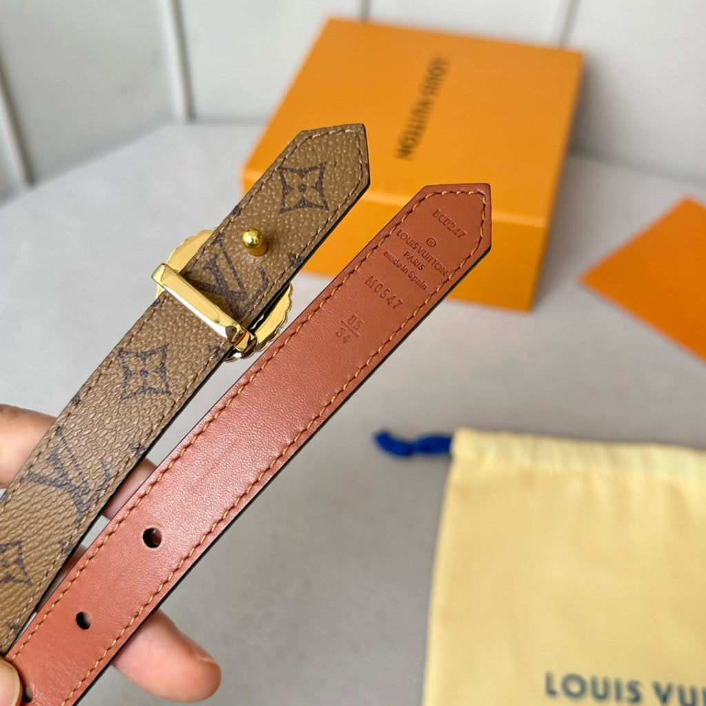 LOUIS VUITTON LV Circle Nautical 20mm Reversible Belt Gold Buckle Tan Light Brown Lambskin