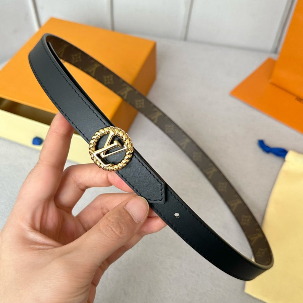 LOUIS VUITTON LV S-LOCK BELT 20 MM IN BLACK CALFSKIN AND CIRCLE GOLD HARDWARE
