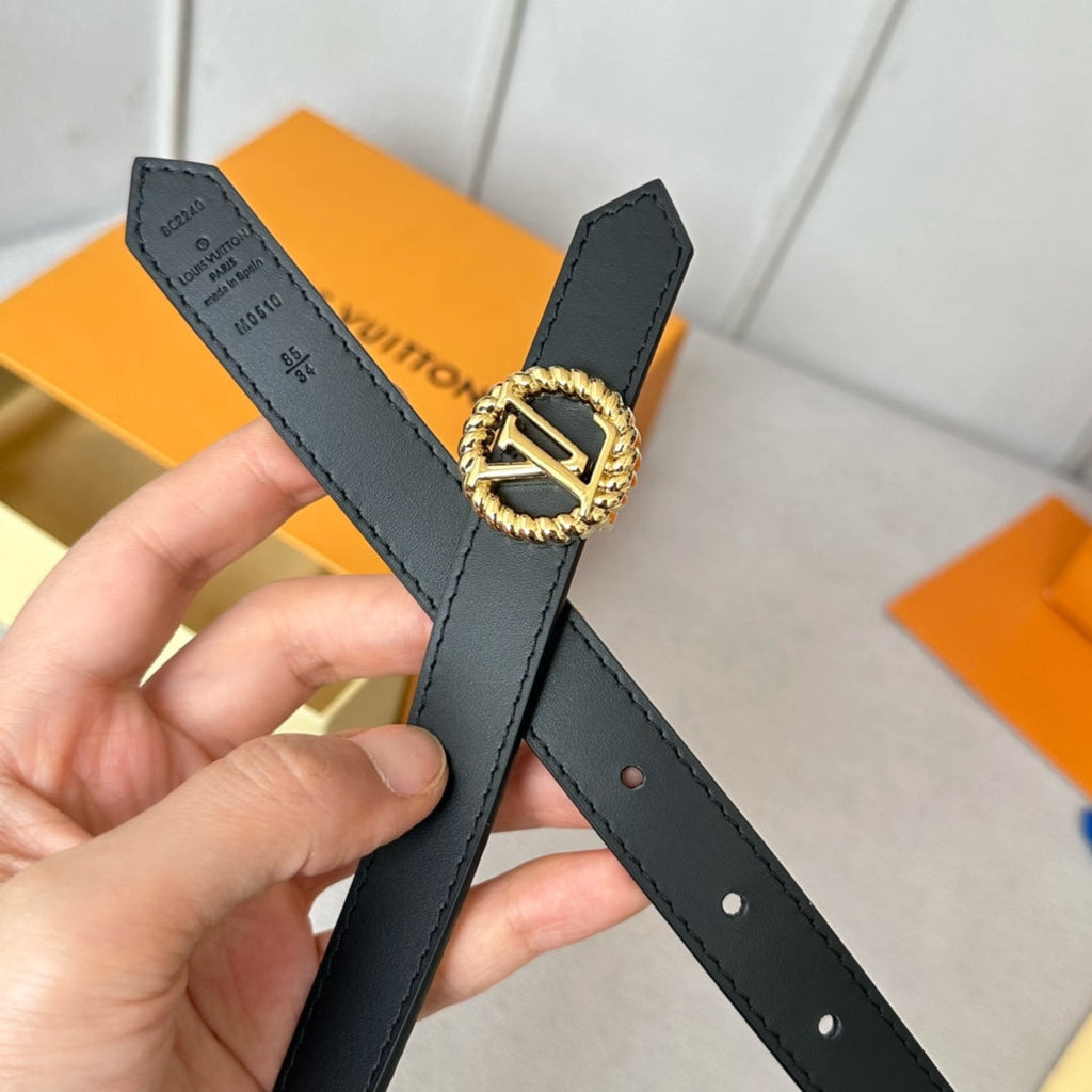 LOUIS VUITTON LV Circle Nautical 20mm Reversible Belt Gold Buckle Black Brown Lambskin