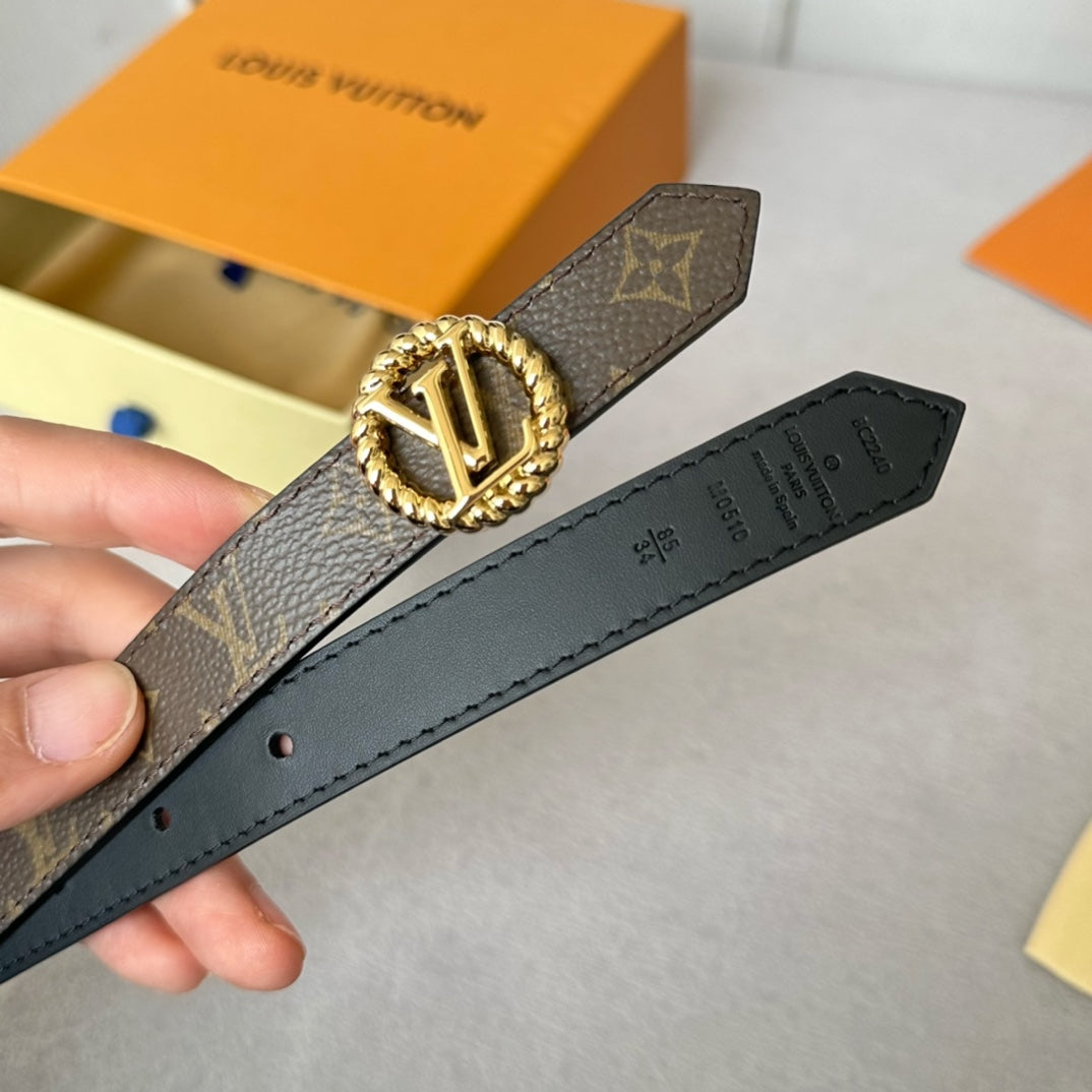 LOUIS VUITTON LV Circle Nautical 20mm Reversible Belt Gold Buckle Black Brown Lambskin