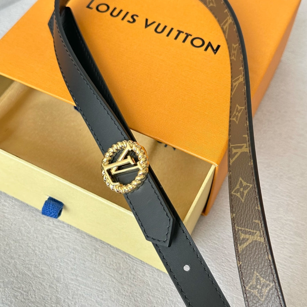 LOUIS VUITTON LV S-LOCK BELT 20 MM IN BLACK CALFSKIN AND CIRCLE GOLD HARDWARE