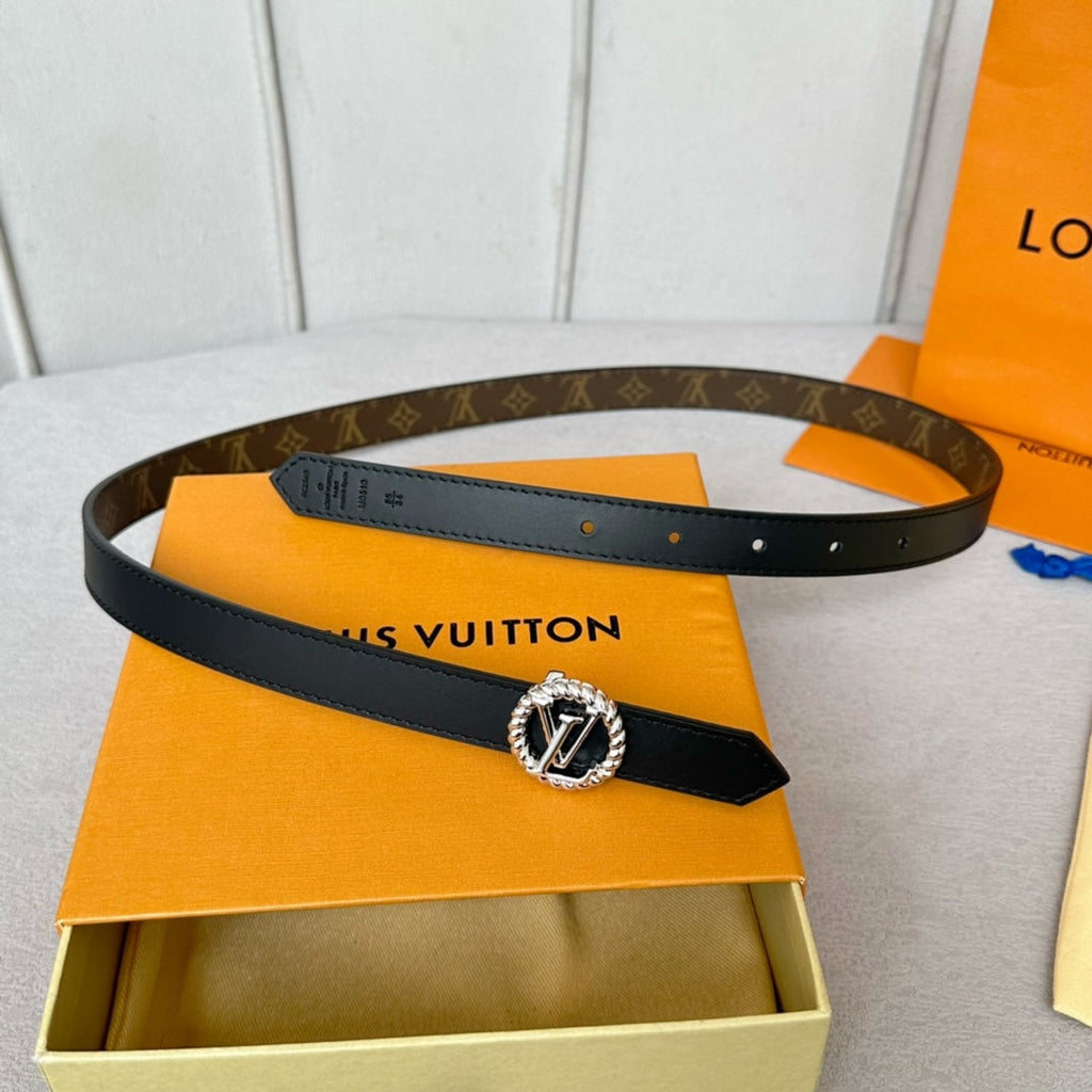 LOUIS VUITTON LV S-LOCK BELT 20 MM IN BLACK CALFSKIN AND CIRCLE SILVER HARDWARE