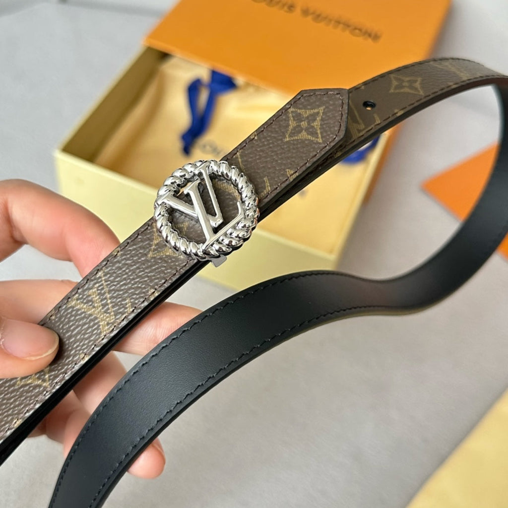 LOUIS VUITTON LV S-LOCK BELT 20 MM IN BLACK CALFSKIN AND CIRCLE SILVER HARDWARE