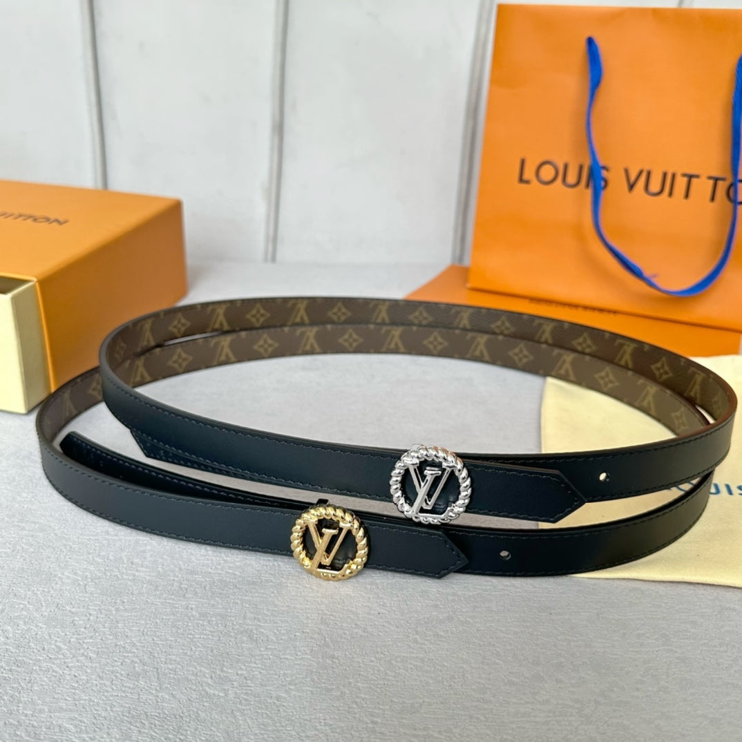 LOUIS VUITTON LV S-LOCK BELT 20 MM IN BLACK CALFSKIN AND CIRCLE SILVER HARDWARE