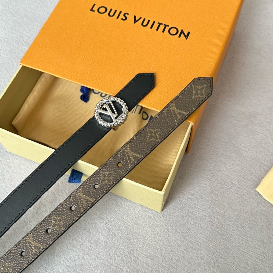 LOUIS VUITTON LV S-LOCK BELT 20 MM IN BLACK CALFSKIN AND CIRCLE SILVER HARDWARE