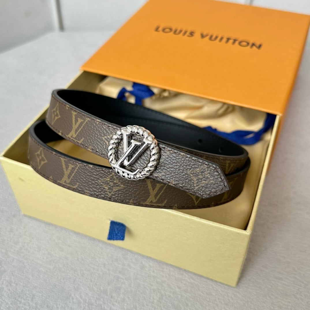 LOUIS VUITTON LV S-LOCK BELT 20 MM IN BLACK CALFSKIN AND CIRCLE SILVER HARDWARE