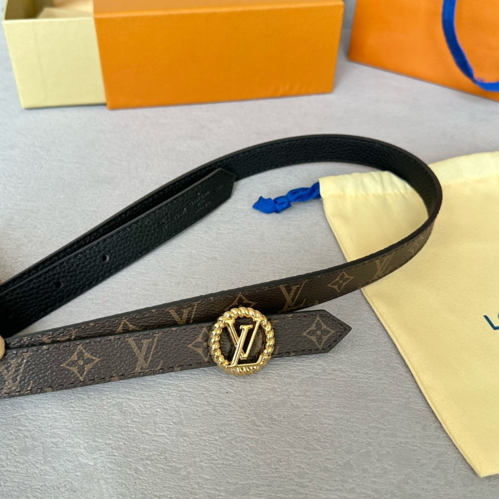 LOUIS VUITTON LV Circle Nautical 20mm Reversible Belt Gold Buckle Black Brown Leather