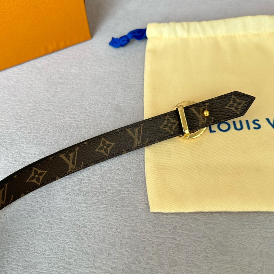 LOUIS VUITTON LV Circle Nautical 20mm Reversible Belt Gold Buckle Black Brown Leather