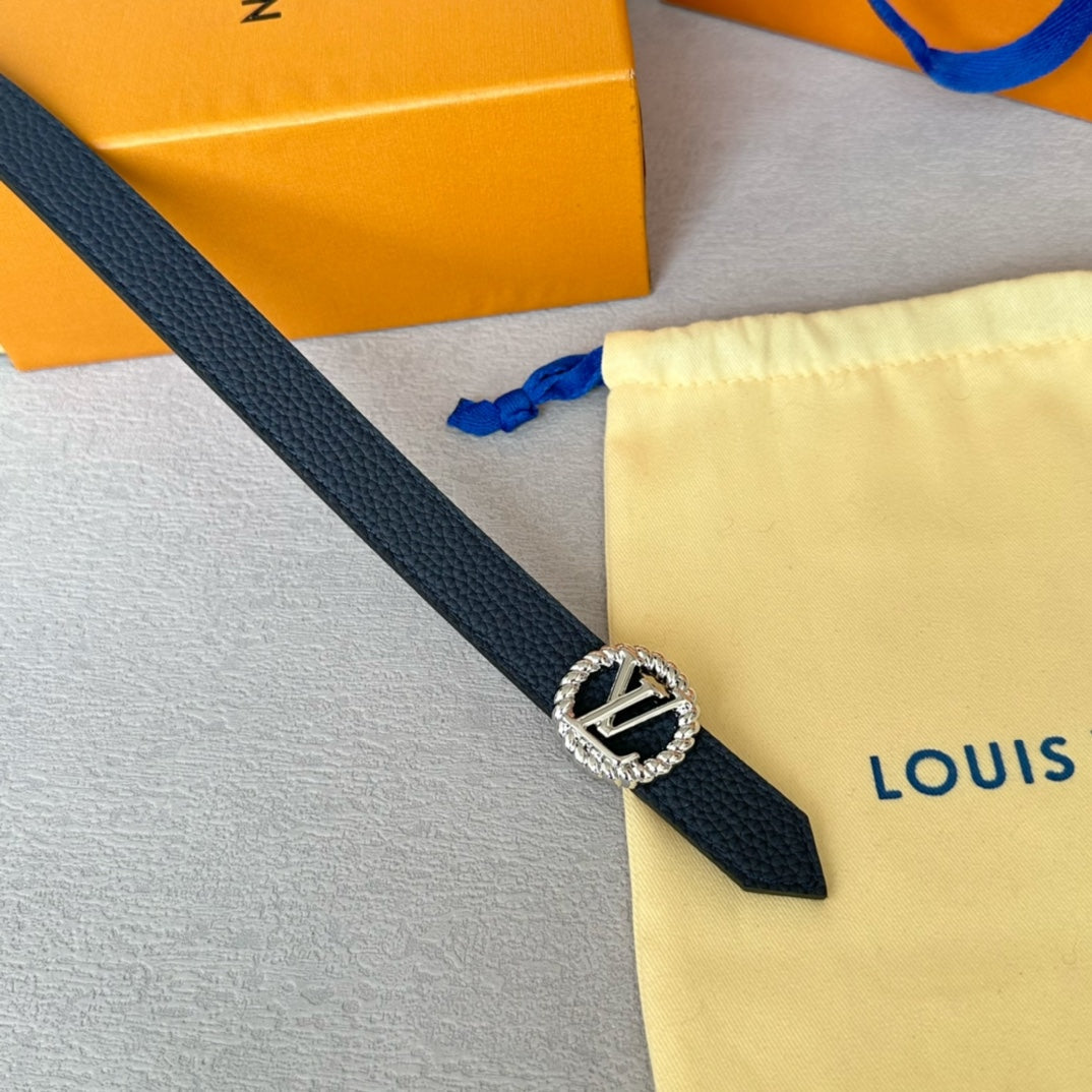 LOUIS VUITTON LV Circle Nautical 20mm Reversible Belt Silver Buckle Navy Blue Brown Leather