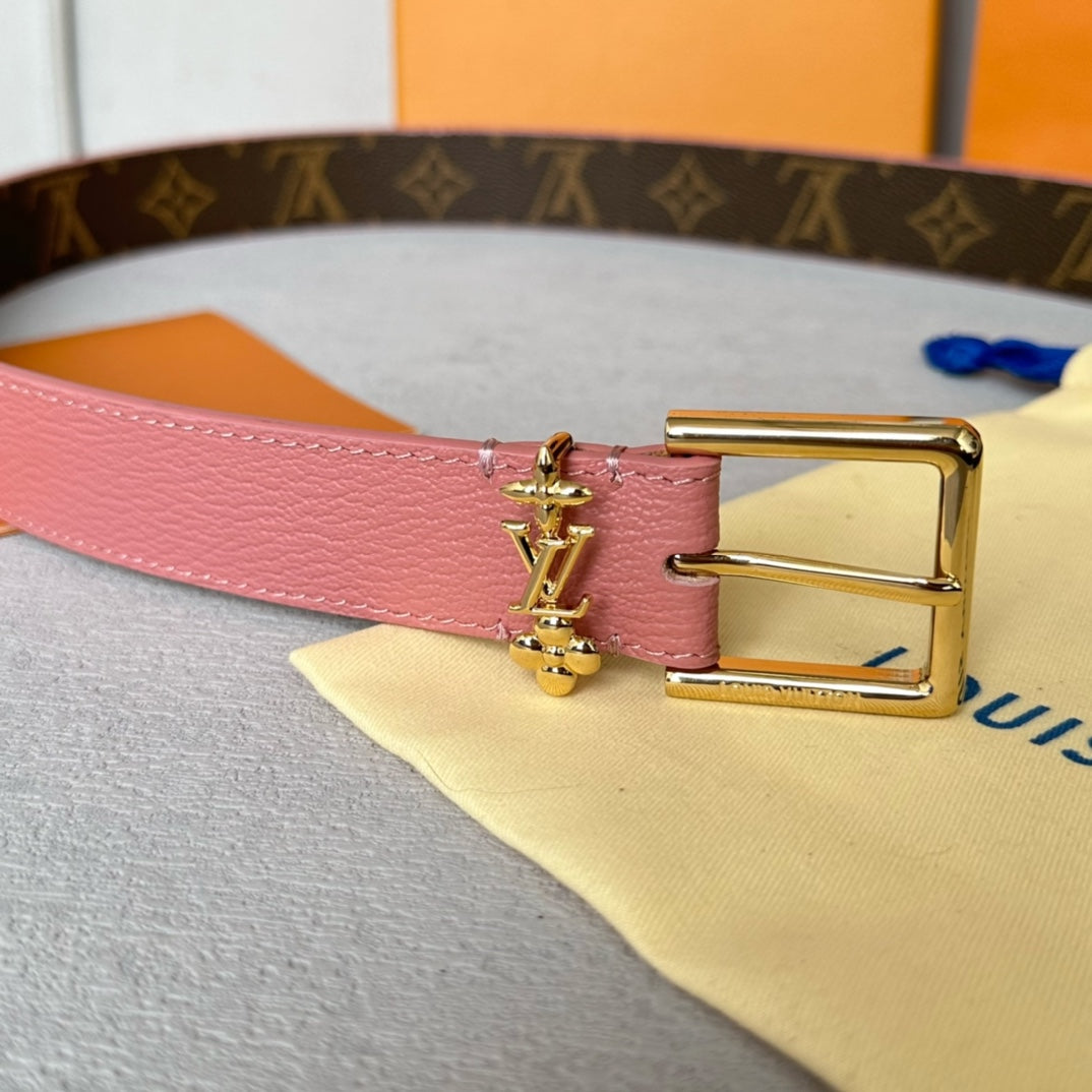 LOUIS VUITTON LV BLOOM 30MM BELT IN BLUSH PINK CALFSKIN GOLD HARDWARE