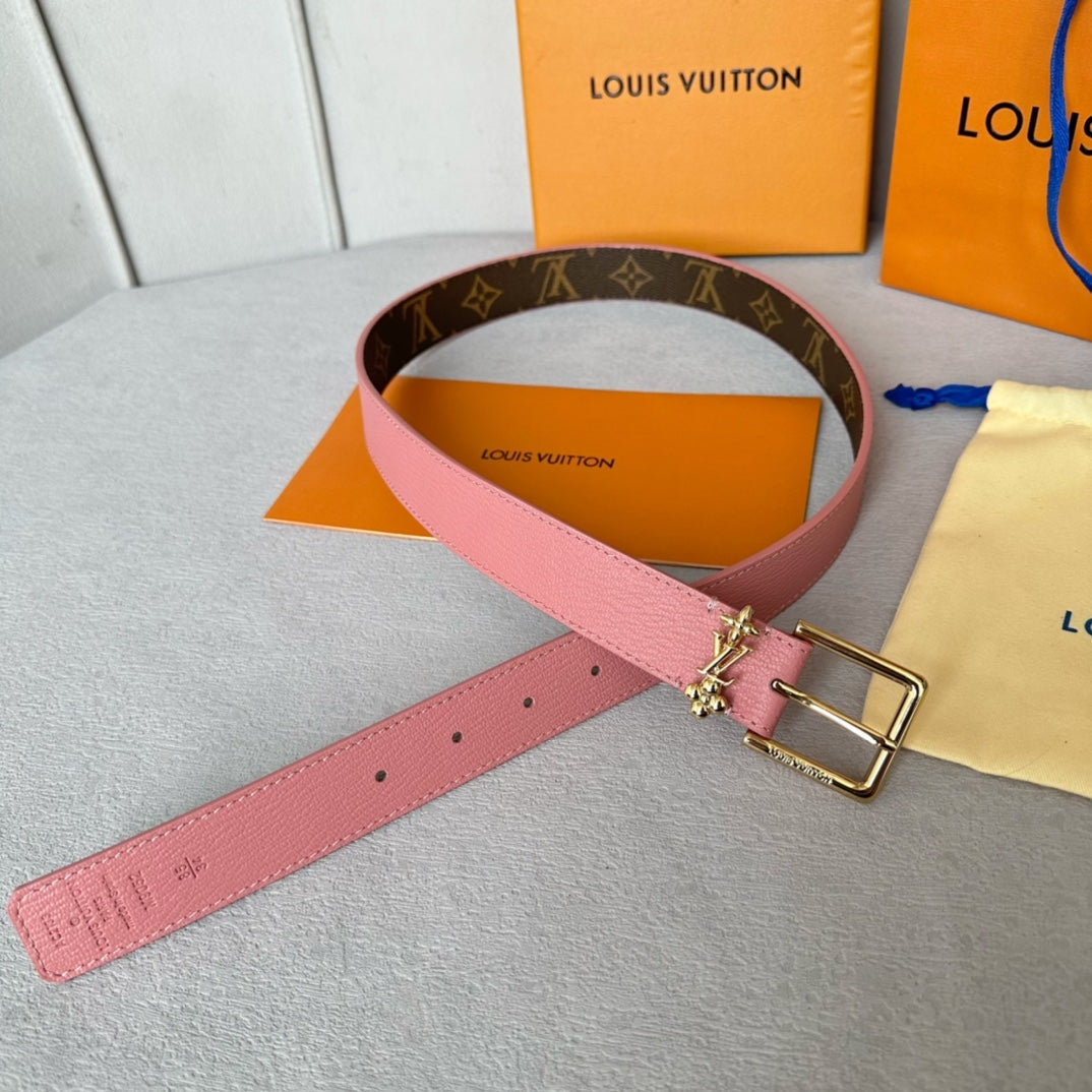 LOUIS VUITTON LV BLOOM 30MM BELT IN BLUSH PINK CALFSKIN GOLD HARDWARE