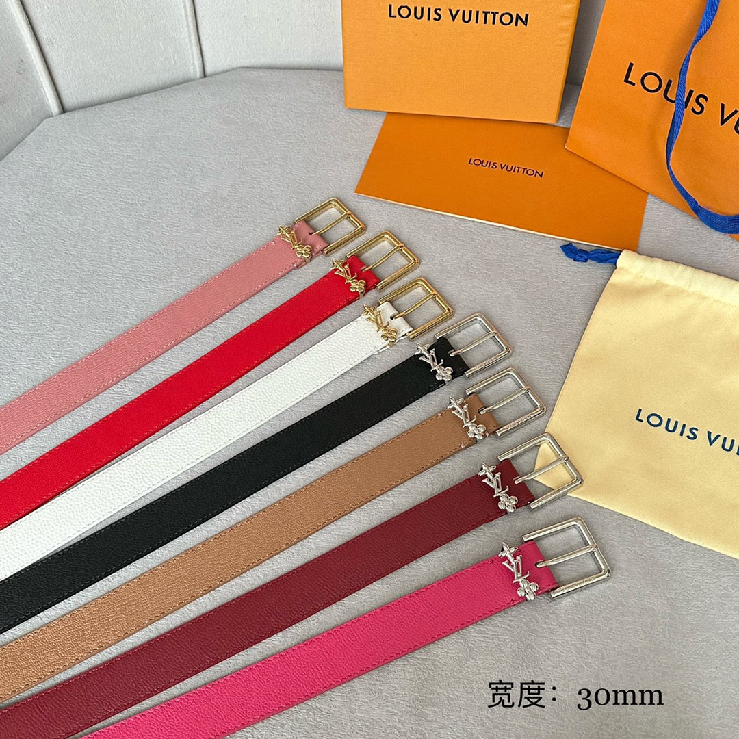 LOUIS VUITTON LV BLOOM 30MM BELT IN BLUSH PINK CALFSKIN GOLD HARDWARE