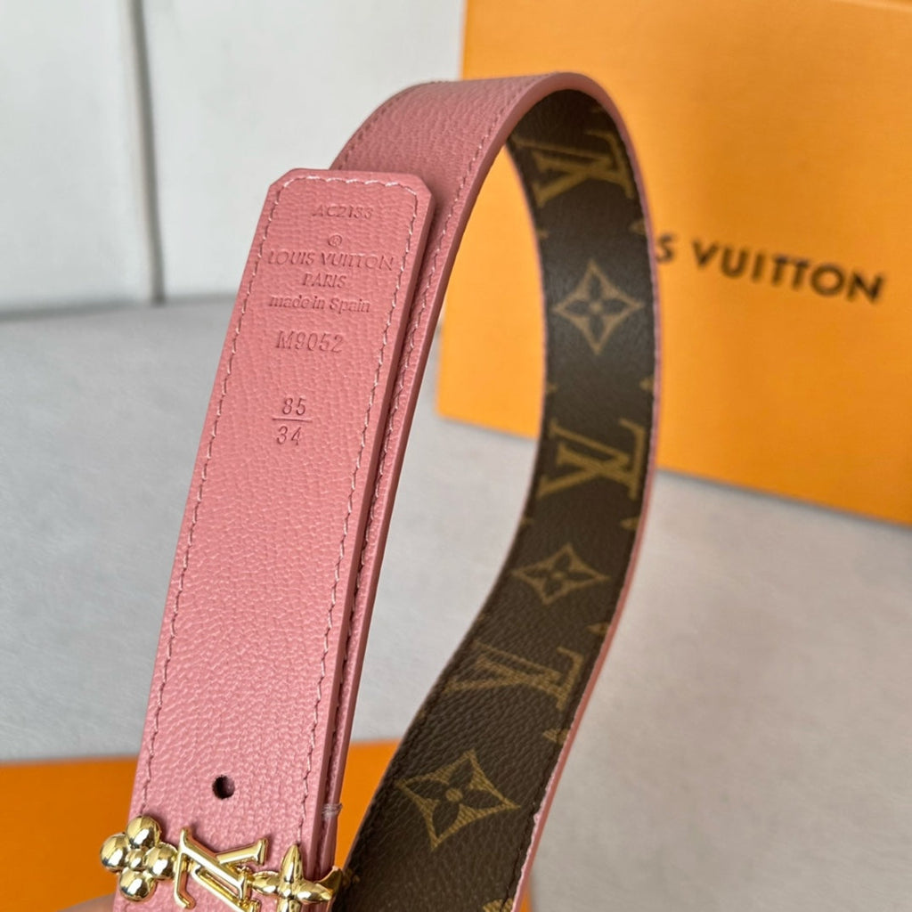 LOUIS VUITTON LV Bloom 30mm Belt Gold Buckle Pink Brown Leather