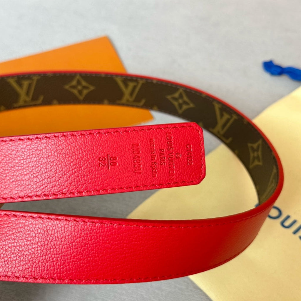 LOUIS VUITTON LV BLOOM 30MM BELT IN ROSE RED CALFSKIN GOLD HARDWARE