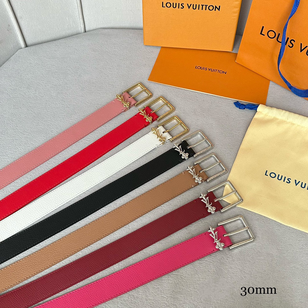 LOUIS VUITTON LV Bloom 30mm Belt Gold Buckle Red Brown Leather