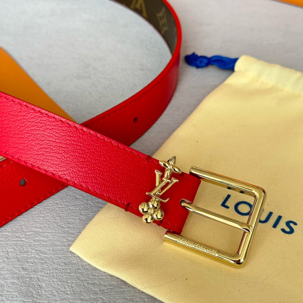 LOUIS VUITTON LV BLOOM 30MM BELT IN ROSE RED CALFSKIN GOLD HARDWARE