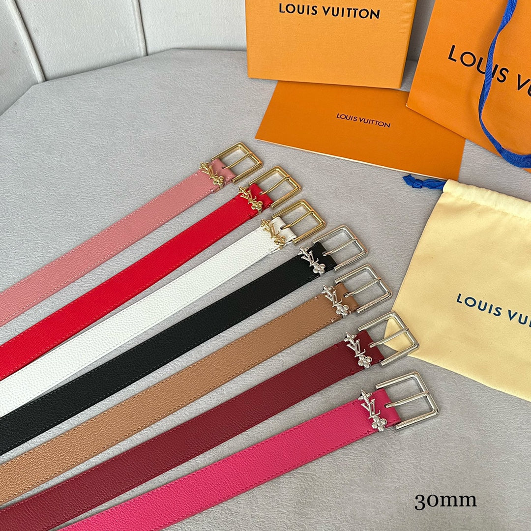 LOUIS VUITTON LV Bloom 30mm Belt Gold Buckle White Brown Leather