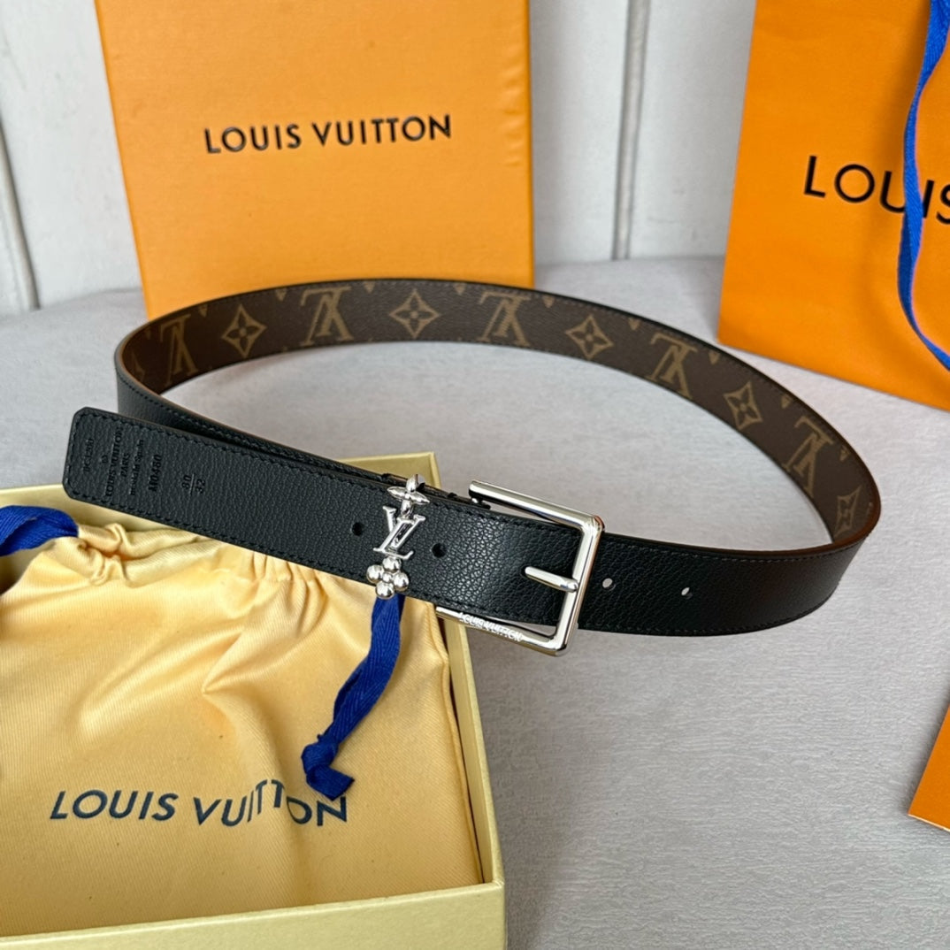 LOUIS VUITTON LV BLOOM 30MM BELT IN BLACK CALFSKIN SILVER HARDWARE