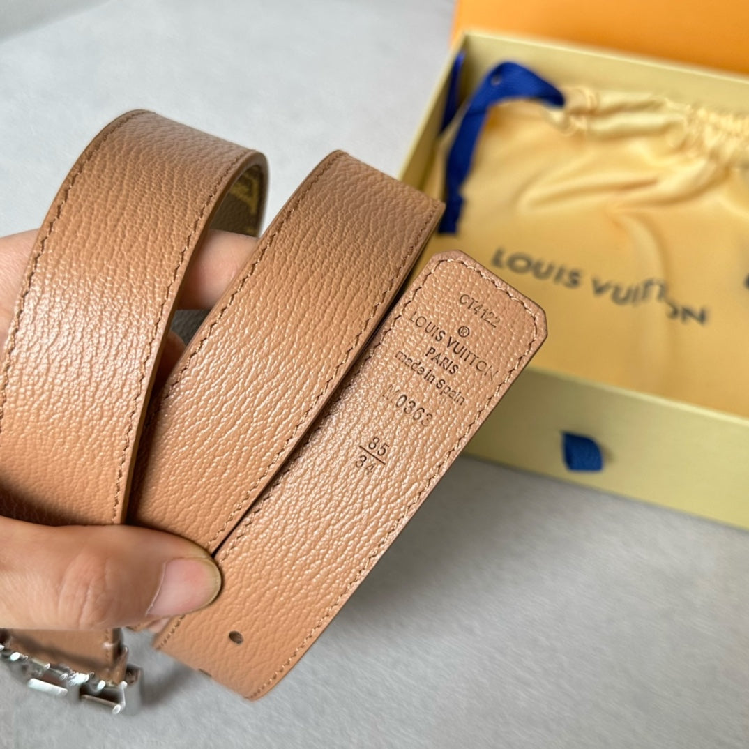 LOUIS VUITTON LV BLOOM 30MM BELT IN APRICOT ORANGE CALFSKIN SILVER HARDWARE