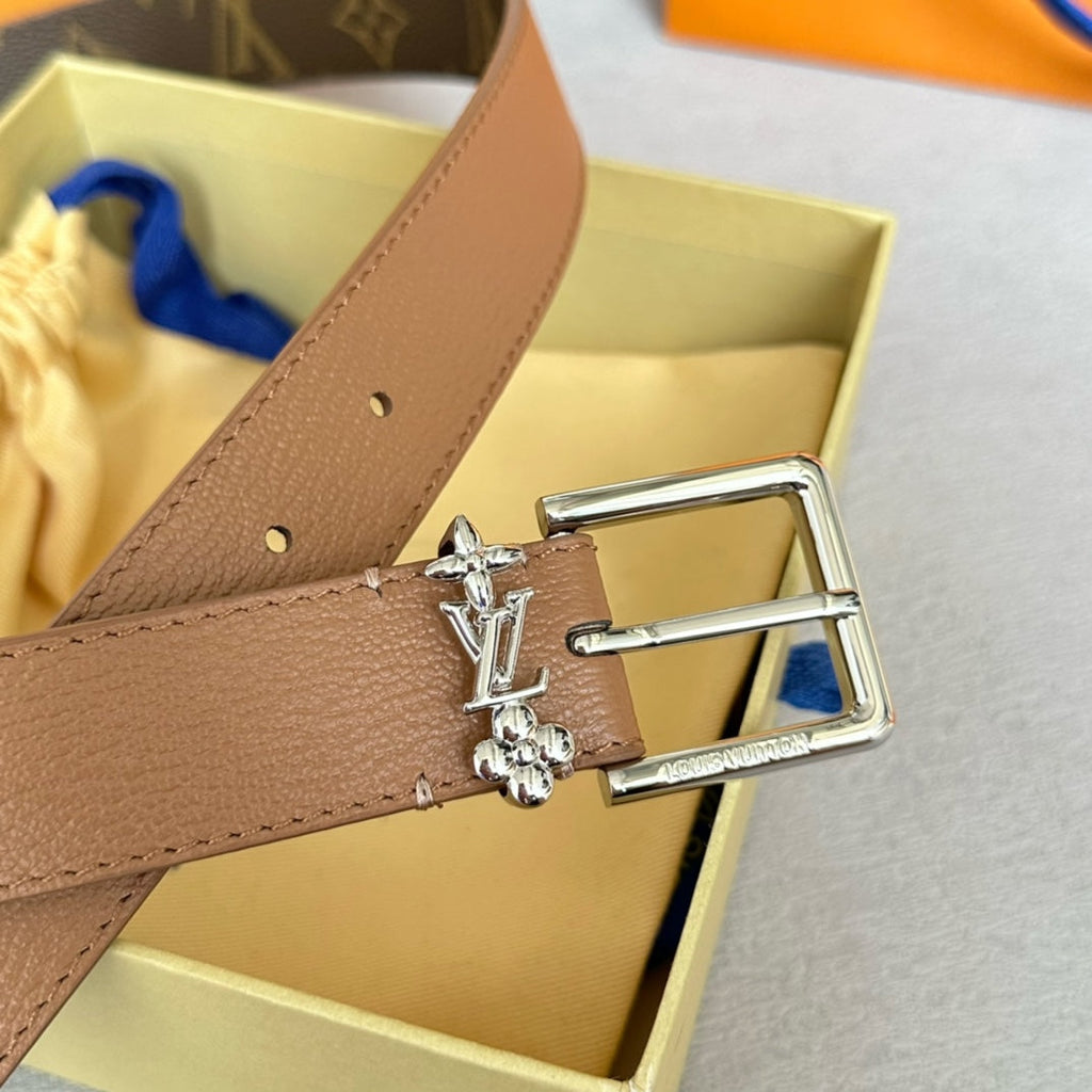 LOUIS VUITTON LV BLOOM 30MM BELT IN APRICOT ORANGE CALFSKIN SILVER HARDWARE
