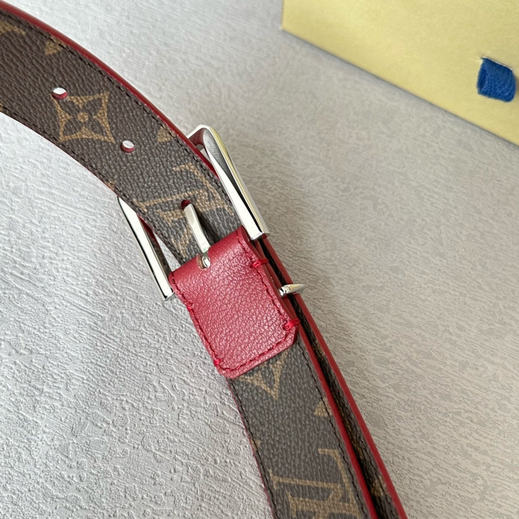 LOUIS VUITTON LV BLOOM 30MM BELT IN CHERRY RED CALFSKIN SILVER HARDWARE