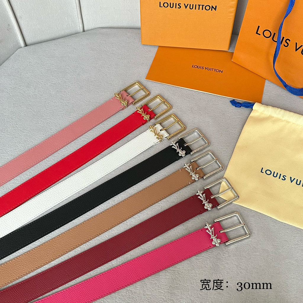 LOUIS VUITTON LV BLOOM 30MM BELT IN CHERRY RED CALFSKIN SILVER HARDWARE