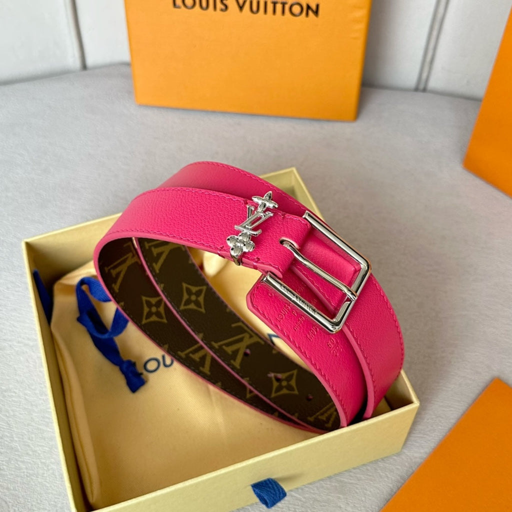 LOUIS VUITTON LV BLOOM 30MM BELT IN DEEP PINK CALFSKIN SILVER HARDWARE
